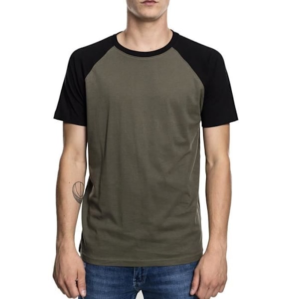 T-shirt Raglan - Urban Classics - Kontrast - 100% bomull - Kortärmad - Färg oliv/svart Svart oliv XXXXL