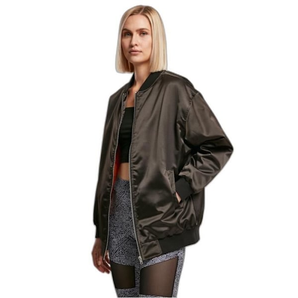 Urban Classics Oversized Satin Bomberjacka för kvinnor - svart - M Svart M