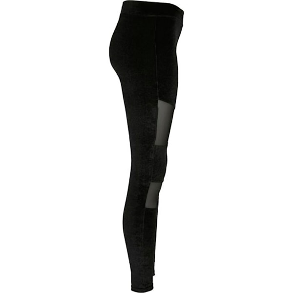 Damleggings - Urban Classics - Velvet Tech Mesh - Stretchvelour - Transparent nät - Elastisk passform svart S