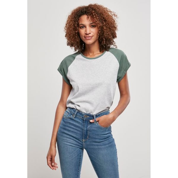 T-paita nainen Urban Classics kontrasti raglan ljusgrå/grön XL