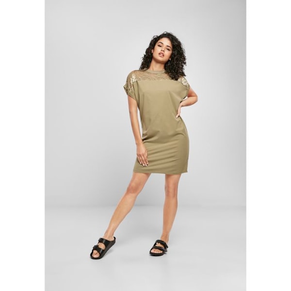 Robe - Urban Classics - Skjorte kjole - Elastisk blonder - Rund hals - Omslåede ærmer grön khaki XL