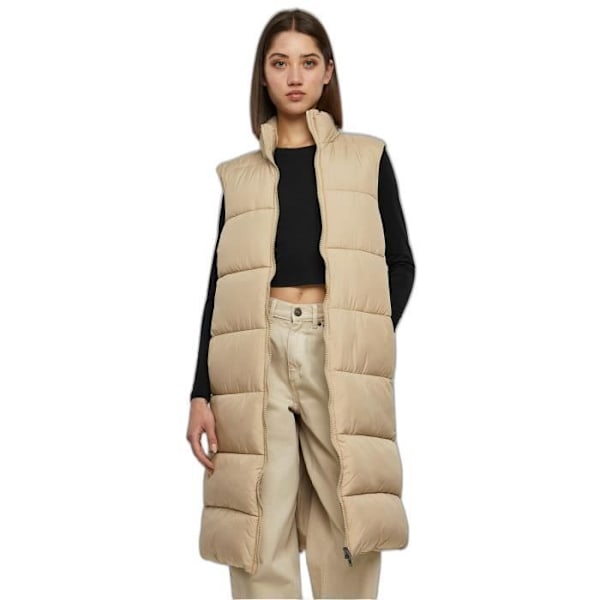 Lång jacka dam - Urban Classics - Lång väst - Beige - Hög krage - Sidofickor våt sand M