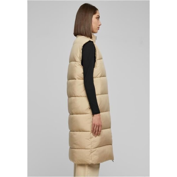 Lång jacka dam - Urban Classics - Lång väst - Beige - Hög krage - Sidofickor våt sand M