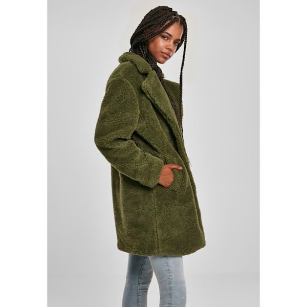Damsk parka - Urban Classic - Oversized - Olivfärg - Arbetsklädesstil - Teddy-fur krage oliv M