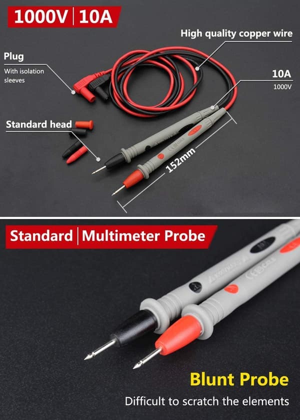 Par multimeterprober, 1M kabel, 1000V / 20A / CAT III/IV multimeter testspetsar