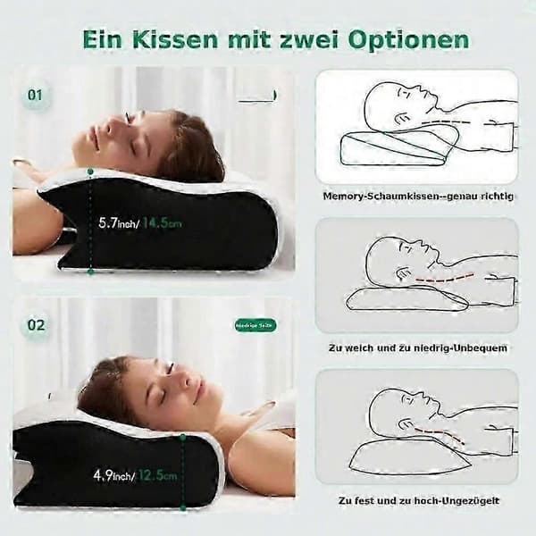 (Grå) Memory Foam Cervical Kudde, 2 i 1 Ergonomisk Kontur Ortopedisk Kudde för Nacksmärta, Konturerade Stödkuddar