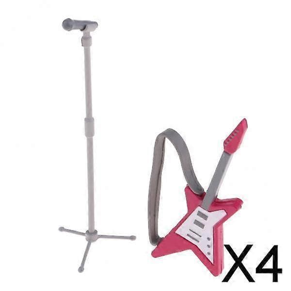 (4 st) 2-8-pack Dockskåp Miniatyr Musikinstrument Gitarr Mikrofon Modellrum