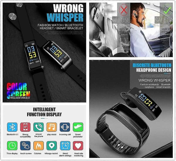 2-i-1 Smart Armband Bluetooth Headset Vattentät Klocka Trådlös Hörlur