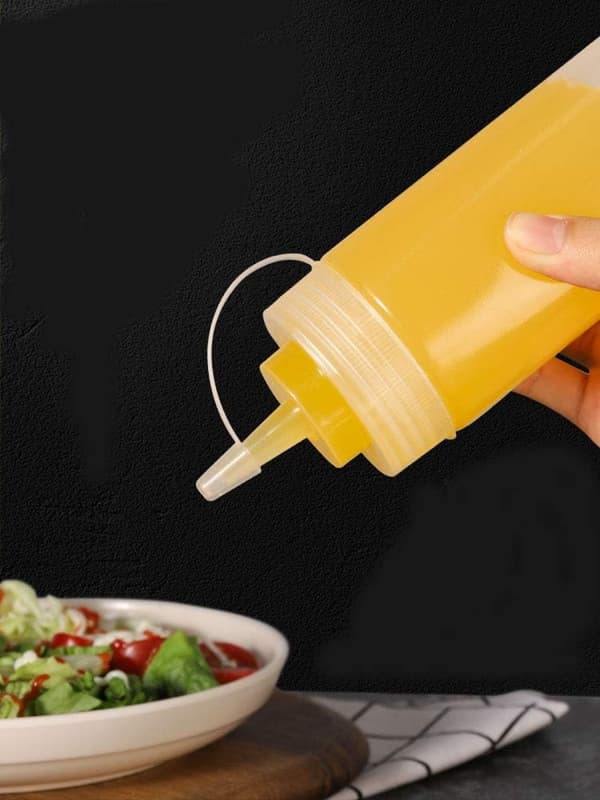 Klämbara såsflaskor i plast - Läcksäkra och återanvändbara såsflaskor med lock - Perfekt (300 ml)