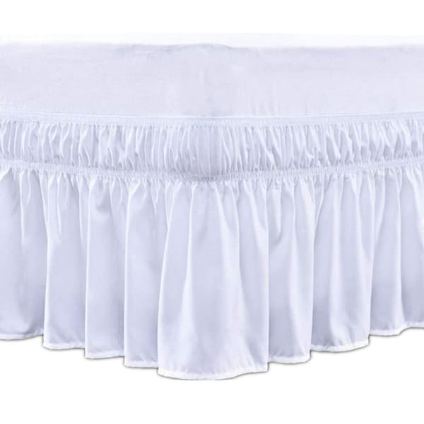 Vit elastisk sängkappa med dammvippa, volang, voluminös, 135*200+38cm