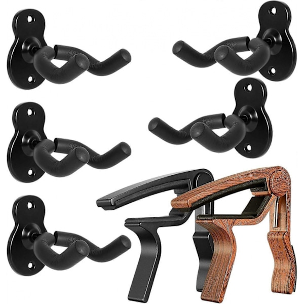 Gitarr Väggfäste 5-pack Väggupphängare, Gitarr, 2-pack Svart och Rosenträ