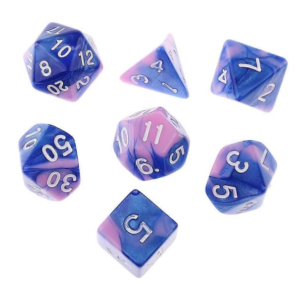 3x 7st Polyedriska Tärningar för Dungeons and Dragons Tärningsspel Blå Rosa