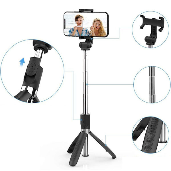 Bluetooth Selfie Stick Stativ Utdragbar Stång Smartphonehållare