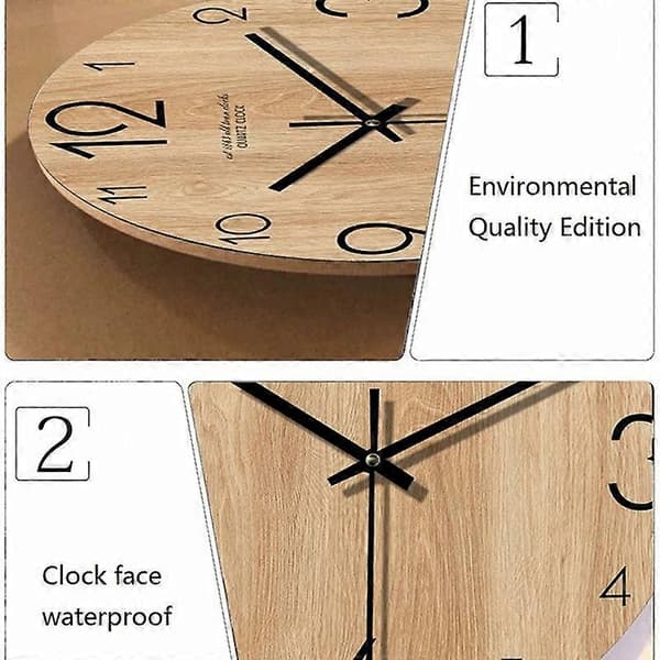 HR-CMW 30cm Tyst Klocka i Trä Kvarts Vardagsrum Rund Väggklocka