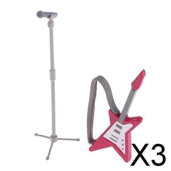 (3 st) 2-8-pack Dockskåp Miniatyr Musikinstrument Gitarr Mikrofon Modellrum