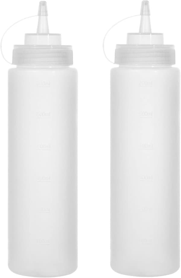 Klämbara såsflaskor i plast - Läcksäkra och återanvändbara såsflaskor med lock - Perfekt (300 ml)