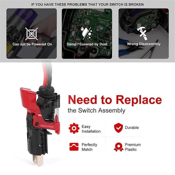 För V10 SV12 Dammsugare Trigger Switch Assembly, Uppgraderade Strömknappsersättningsdelar
