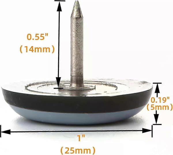 Möbelglidare med spik, 24-pack 1'' Kraftiga PTFE Teflon Stolsglidare