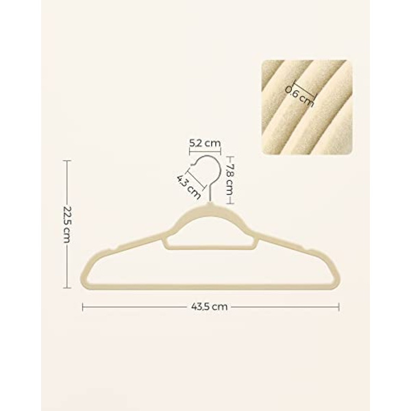 Samettiset vaatteiden ripustintelineet, 20 kpl, liukumattomat lightbrown