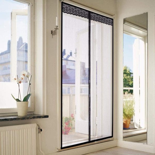 Mygga och inspektera säkra dörrgardiner i sommarmagnetiska mesh dörrgardiner black 110 * 210cm-290g