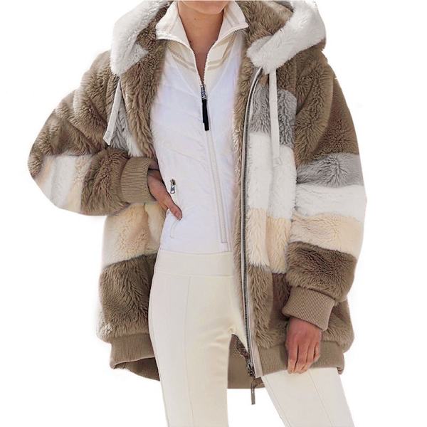 Varm plysch Patchwork Hooded Loose Coat Kvinna 蓝色 m