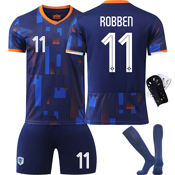 Nederländsk fotbollströja för EM 2024, nummer 4, Van Dijk 10, Depe 11, Robben 21, gränsöverskridande kit No. 4 with socks and protective gear #16