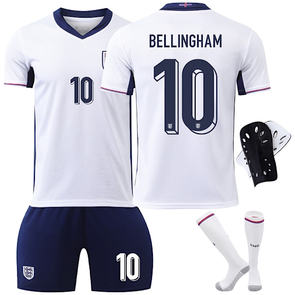 2024 UEFA Eurojen Englannin pelipaidat nro 9 Kane 10 Bellingham 20 Foden jalkapalloasusetti rajatylittävä versio No. 9 with socks and protective gear XS size
