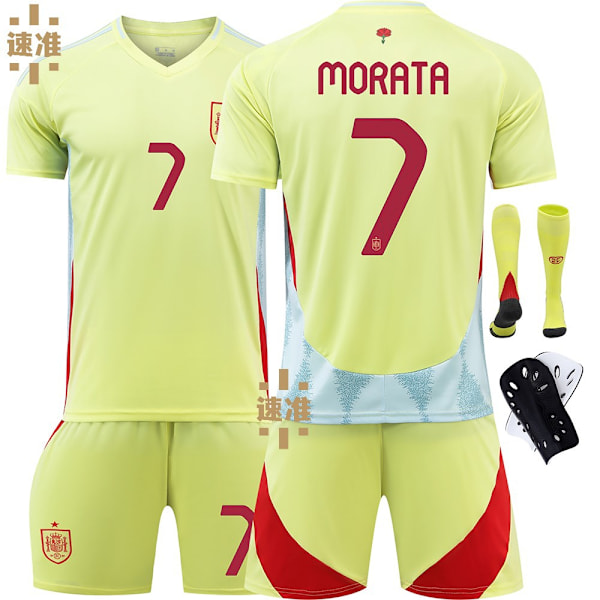 Fotbollströja för Spanien 2024, nummer 9 Garvey 26, Pedri 7, Morata 16, Rodry Europacup-set No. 19 XS size