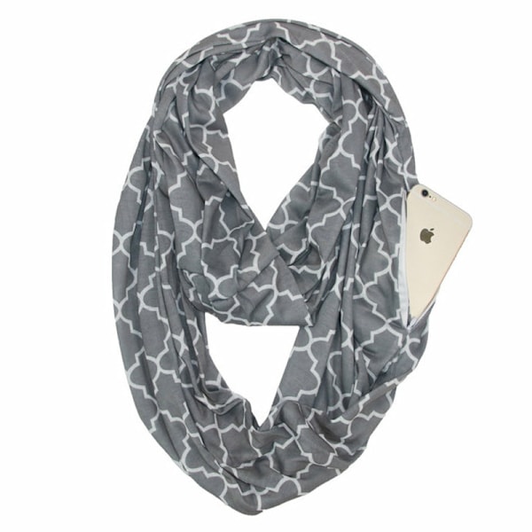 Lämmin vetoketjullinen taskuhuivi Leopardi taskuhuivi Infinity-huivi syc-02四叶草-灰色 180*25cm