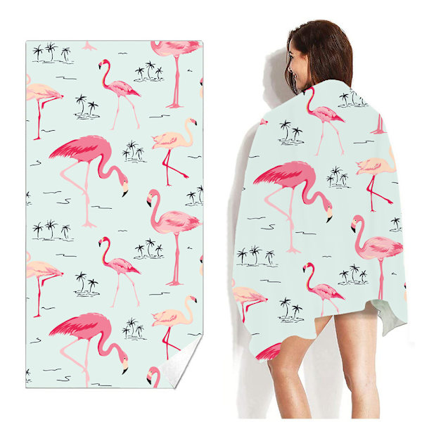 Bärbar, absorberande strandhandduk i fleece Non-stick badhandduk för vuxna 火烈鸟