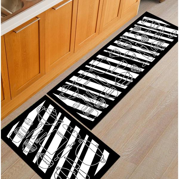 Köksmattor, sängmattor för sovrum kan maskintvättas. black and white kitchenware 40 * 60+40 * 120cm two packs
