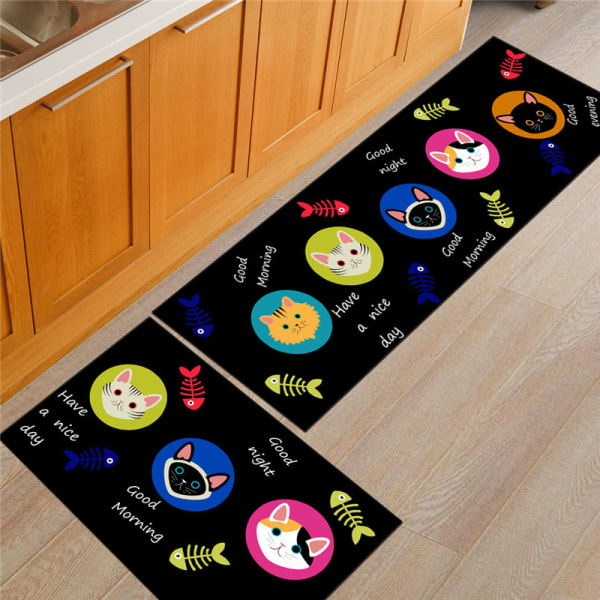 Köksmattor, sängmattor för sovrum kan maskintvättas. little cat and little fish 40 * 60+40 * 120cm two packs
