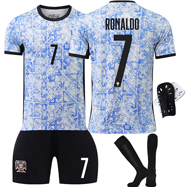 2425 Europacup Portugal bortaställ med tröja nr 7 Cristiano Ronaldo, tröja nr 8 B avgift barnfotbollströja gränsöverskridande version No. 7 with socks and protective gear XL size