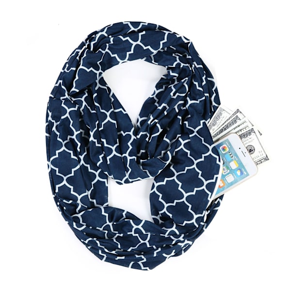 Lämmin vetoketjullinen taskuhuivi Leopardi taskuhuivi Infinity-huivi syc-09四叶草-藏青色 180*25cm