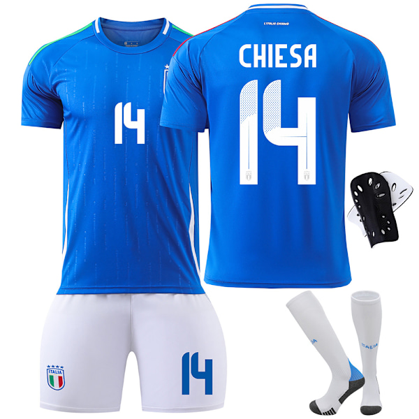 2425 UEFA Europamästerskapet Italienskt fotbollströjset, nummer 14, Chiesa 18, Barella 3, Di Marco Home No. 18+Sock Protection 24 yards