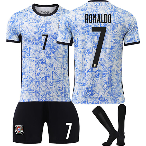 2425 Europacup Portugal bortaställ med tröja nr 7 Cristiano Ronaldo, tröja nr 8 B avgift barnfotbollströja gränsöverskridande version No. 7 with socks and protective gear XS size