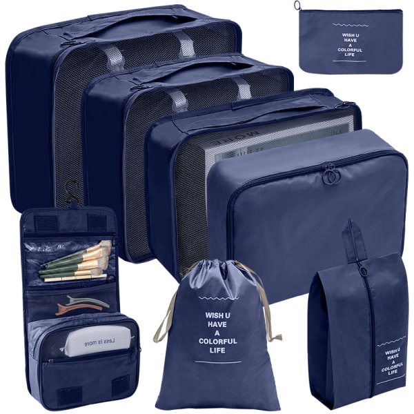 Kahdeksanosainen vedenpitävä matkalaukku Washing bag -navy blue suit