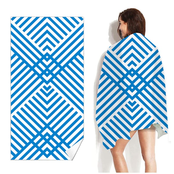 Bärbar, absorberande strandhandduk i fleece Non-stick badhandduk för vuxna 简约线条蓝色