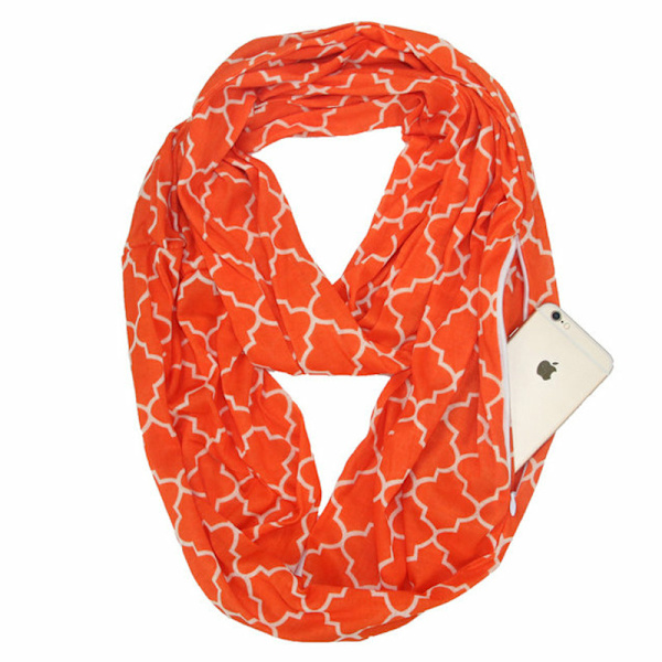 Lämmin vetoketjullinen taskuhuivi Leopardi taskuhuivi Infinity-huivi syc-04四叶草-橘色 180*25cm