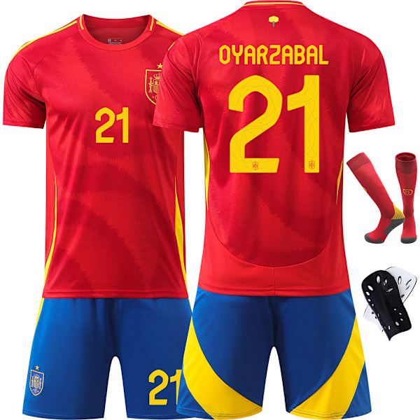 Fotbollskläderset med tröja nummer 9, Garvey 26, Pedri 7, Morata 16, Rodley för EM 2024 i Spanien 21 with socks and protective gear M code