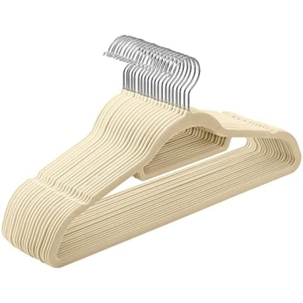 Samettiset vaatteiden ripustintelineet, 20 kpl, liukumattomat lightbrown