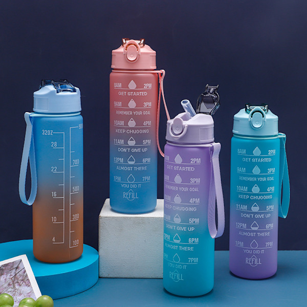 1000ml Utomhus Bärbar Sport Vattenkokare Med Skala Utomhus Bärbar Pink Blue Gradient 1000ml