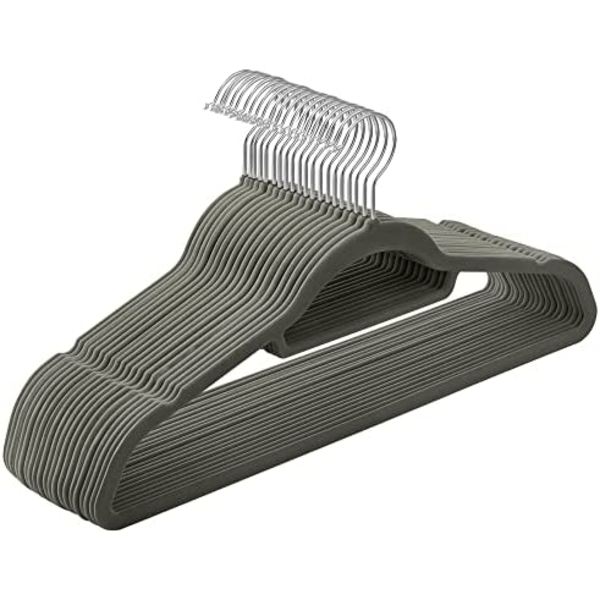 Samettiset vaatteiden ripustintelineet, 20 kpl, liukumattomat all grey