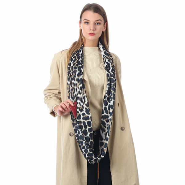 Lämmin vetoketjullinen taskuhuivi Leopardi taskuhuivi Infinity-huivi syc-04四叶草-橘色 180*25cm