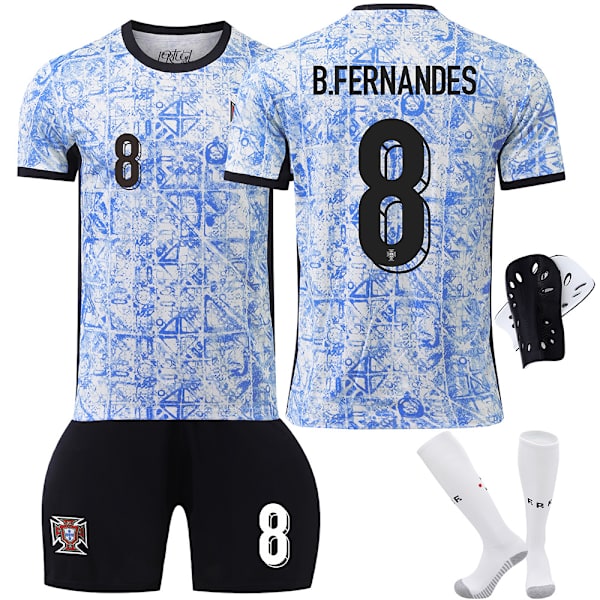 Portugalin 2024 vierasjalkapallopaita nro 7 Cristiano Ronaldo 8B Fee 11 Phillips Euroopan Cup -paitasarja rajatylittävä versio No. 4 with socks and protective gear L code