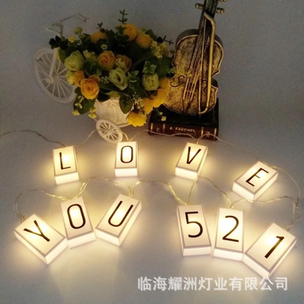 Led Letter Lamp DIY Romantic Confession Koristeellinen led-lamppu 暖白 3米20灯3aa常亮+闪烁+96片字母片