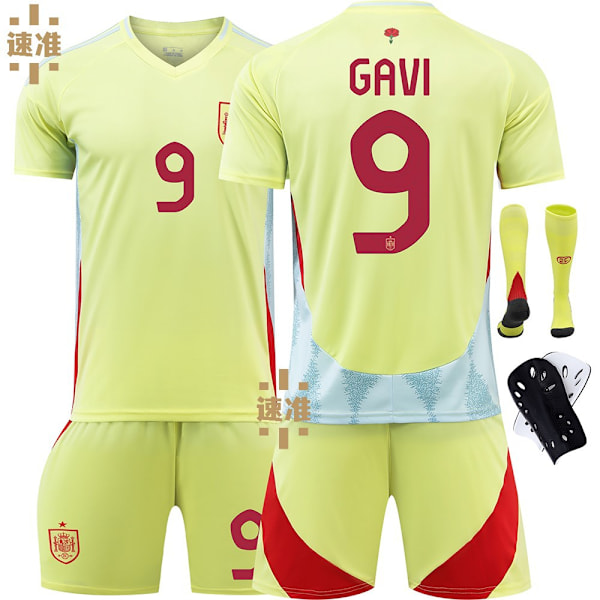 Fotbollströja för Spanien 2024, nummer 9 Garvey 26, Pedri 7, Morata 16, Rodry Europacup-set No. 7 with socks and protective gear L code