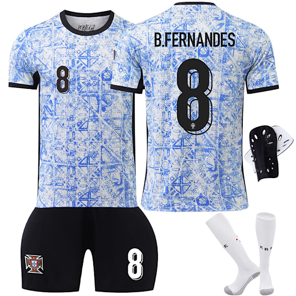 Portugals fotbollsmatchtröja 2024, borta, nr 7 Cristiano Ronaldo 8B Fee 11 Phillips Europacup tröjset, gränsöverskridande version Size 8 L code