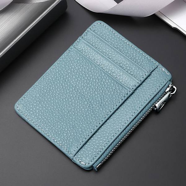 Nahkainen korttikukkaro Light blue (zipper style)