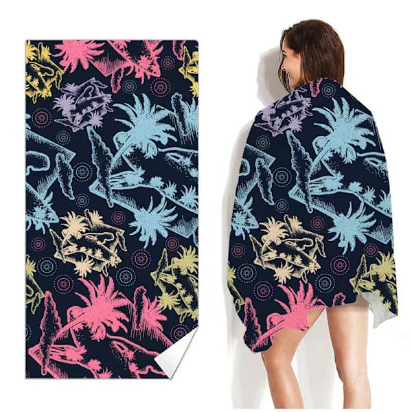 Bärbar, absorberande strandhandduk i fleece Non-stick badhandduk för vuxna 渐变椰林